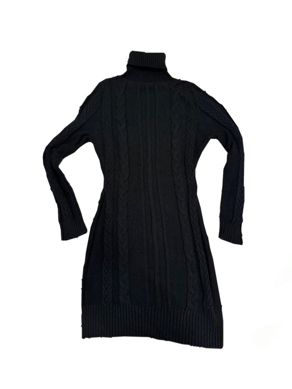 Black Cable-Knit Turtleneck Sweater Dress